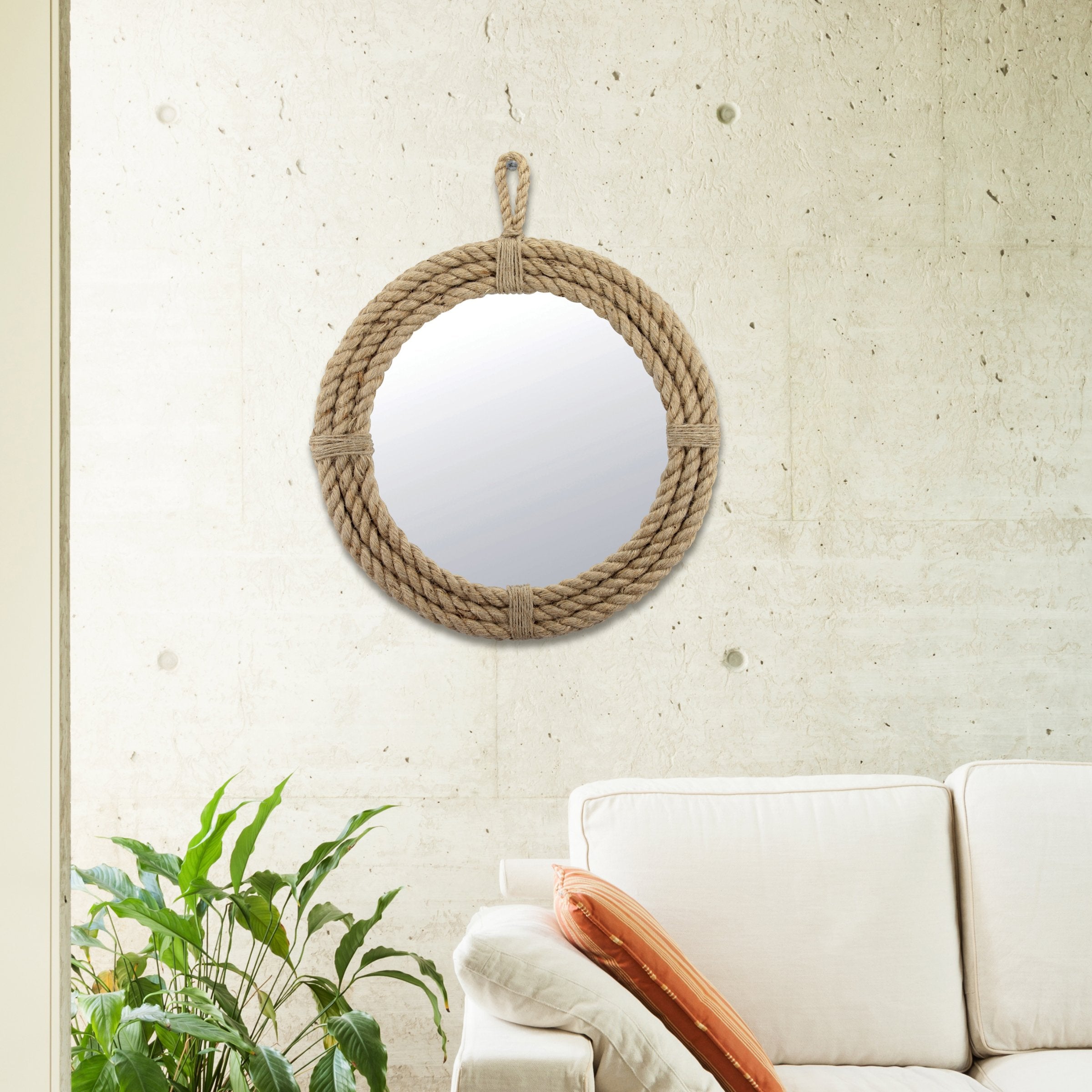 Stonebriar mirror styled above bathroom vanity adding rustic nautical charm