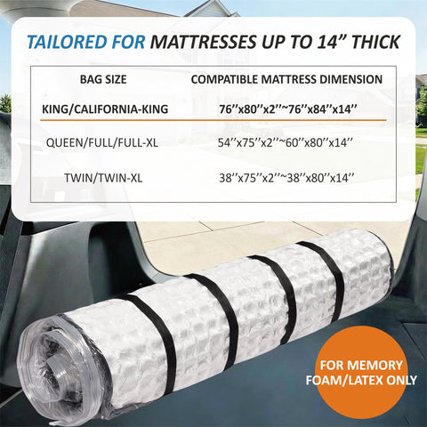 Storage Logic four adjustable straps and buckles securing rolled mattress tightly