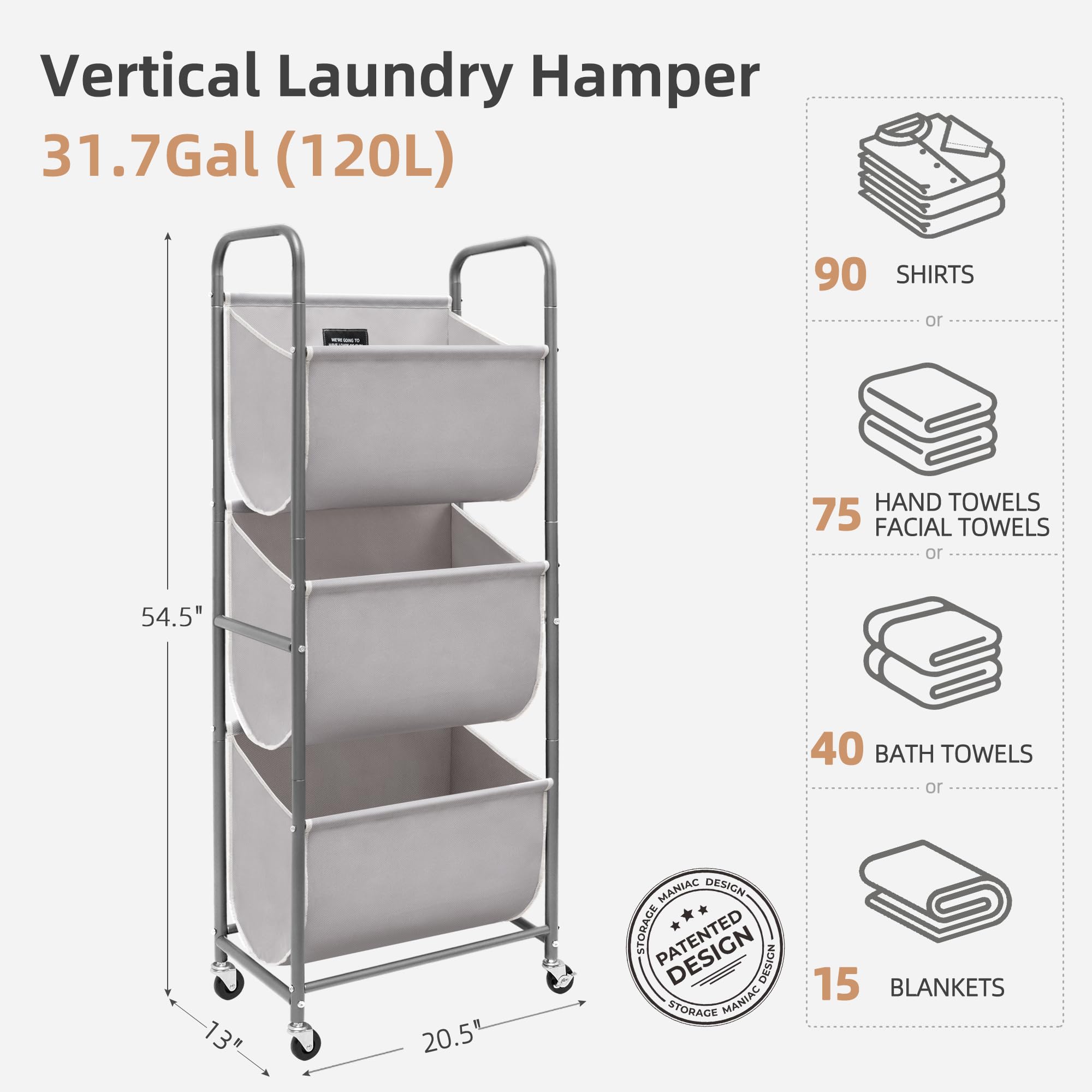 STORAGE MANIAC removable baskets taken out for emptying and convenient laundering benefit