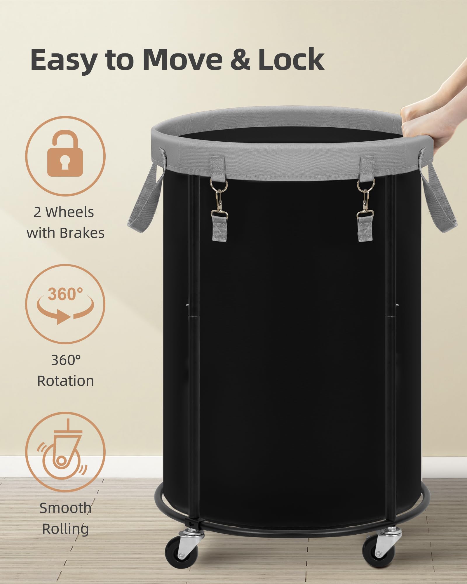STORAGE MANIAC caster wheels close-up showing lock feature and mobility benefit