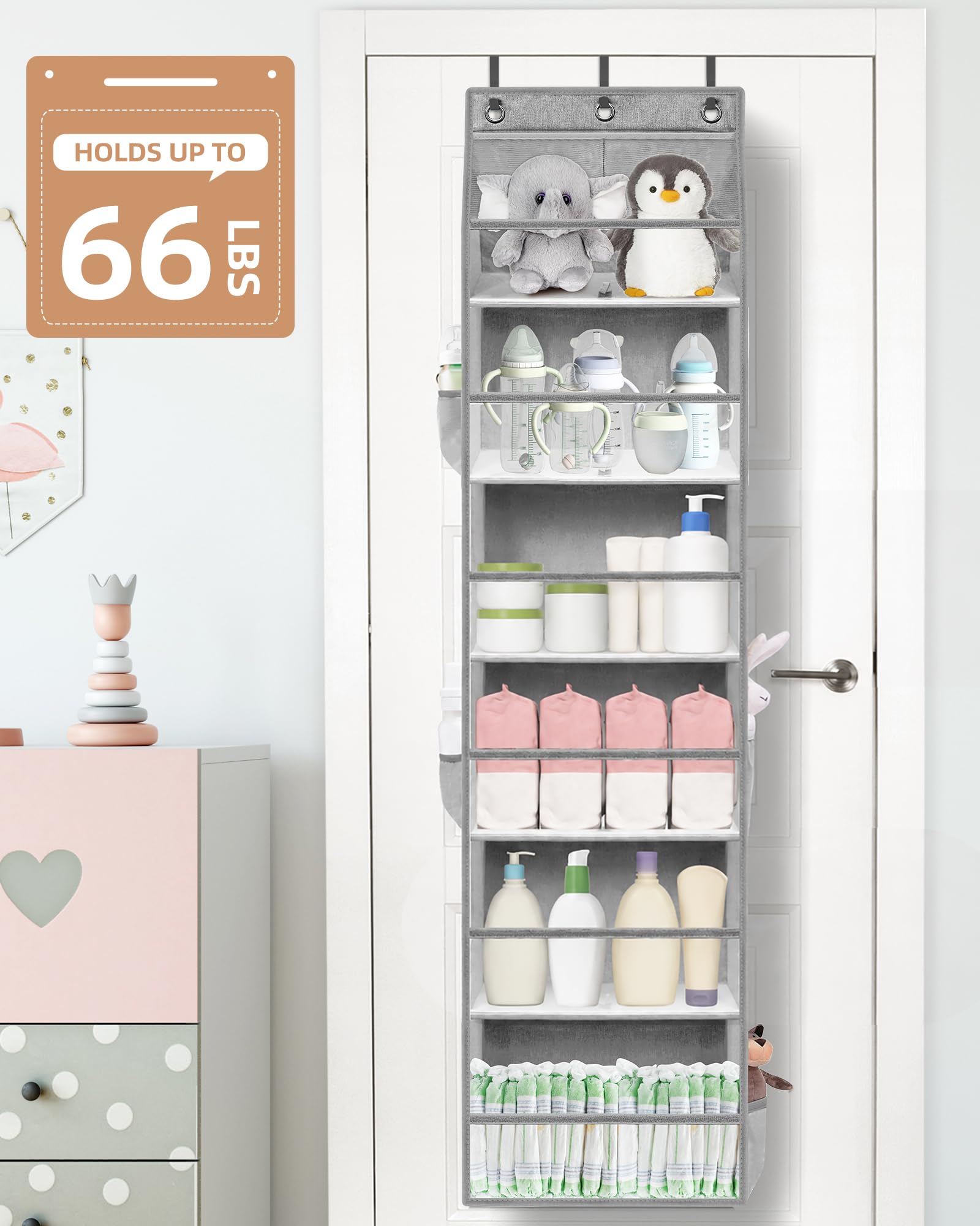 STORAGE MANIAC organizer styled in a nursery providing tidy diaper and bottle storage