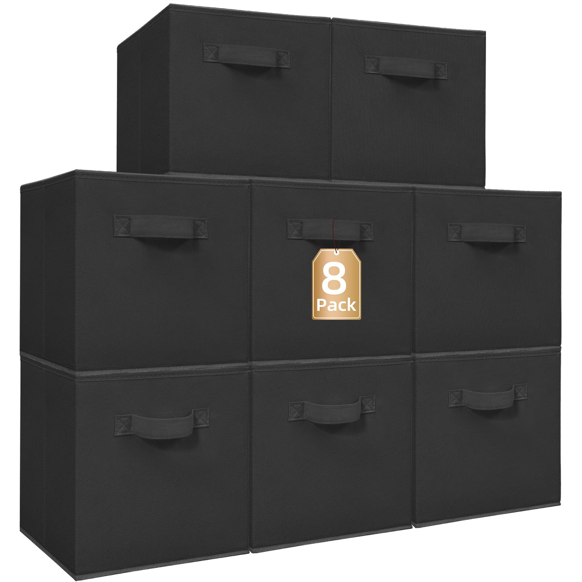 STORAGE MANIAC front view of eight collapsible fabric cubes showing neat storage benefit