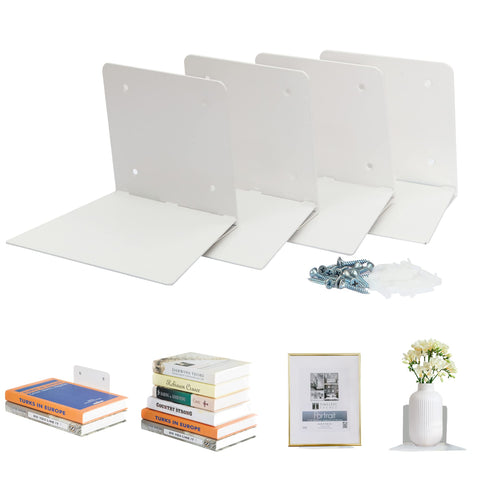 STORAGE MANIAC front view of white floating bookshelf showing clean silhouette and easy install benefit