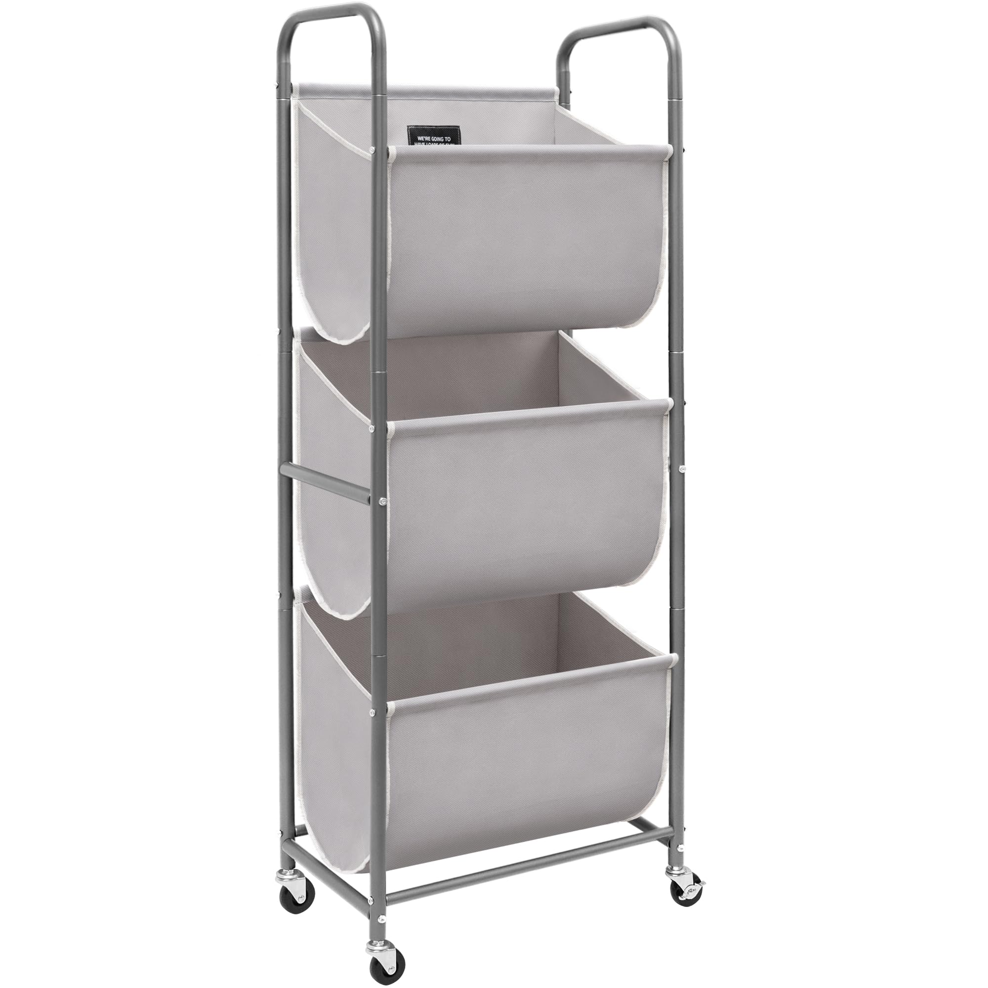 STORAGE MANIAC front view of 3-tier hamper showing compact footprint and organized storage benefit