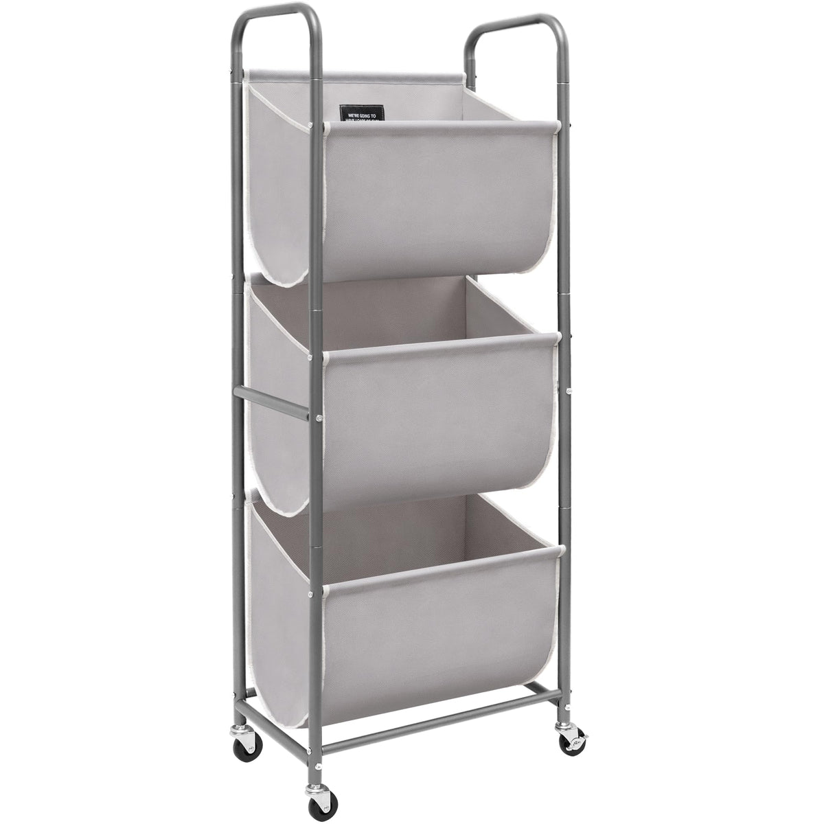 STORAGE MANIAC front view of 3-tier hamper showing compact footprint and organized storage benefit