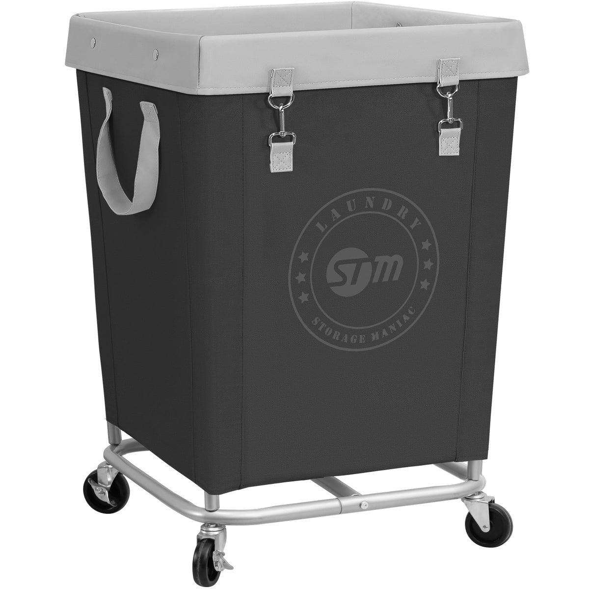 STORAGE MANIAC front view showing cart holding large laundry loads and saving space