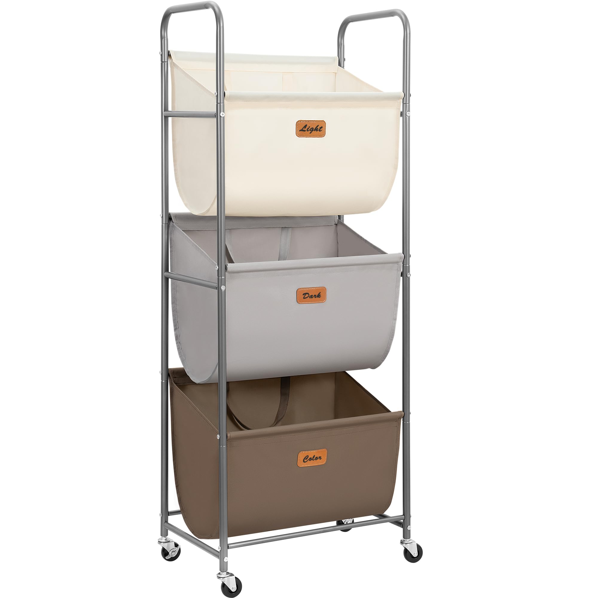 STORAGE MANIAC front view showing three multicolored bags and organized storage benefit