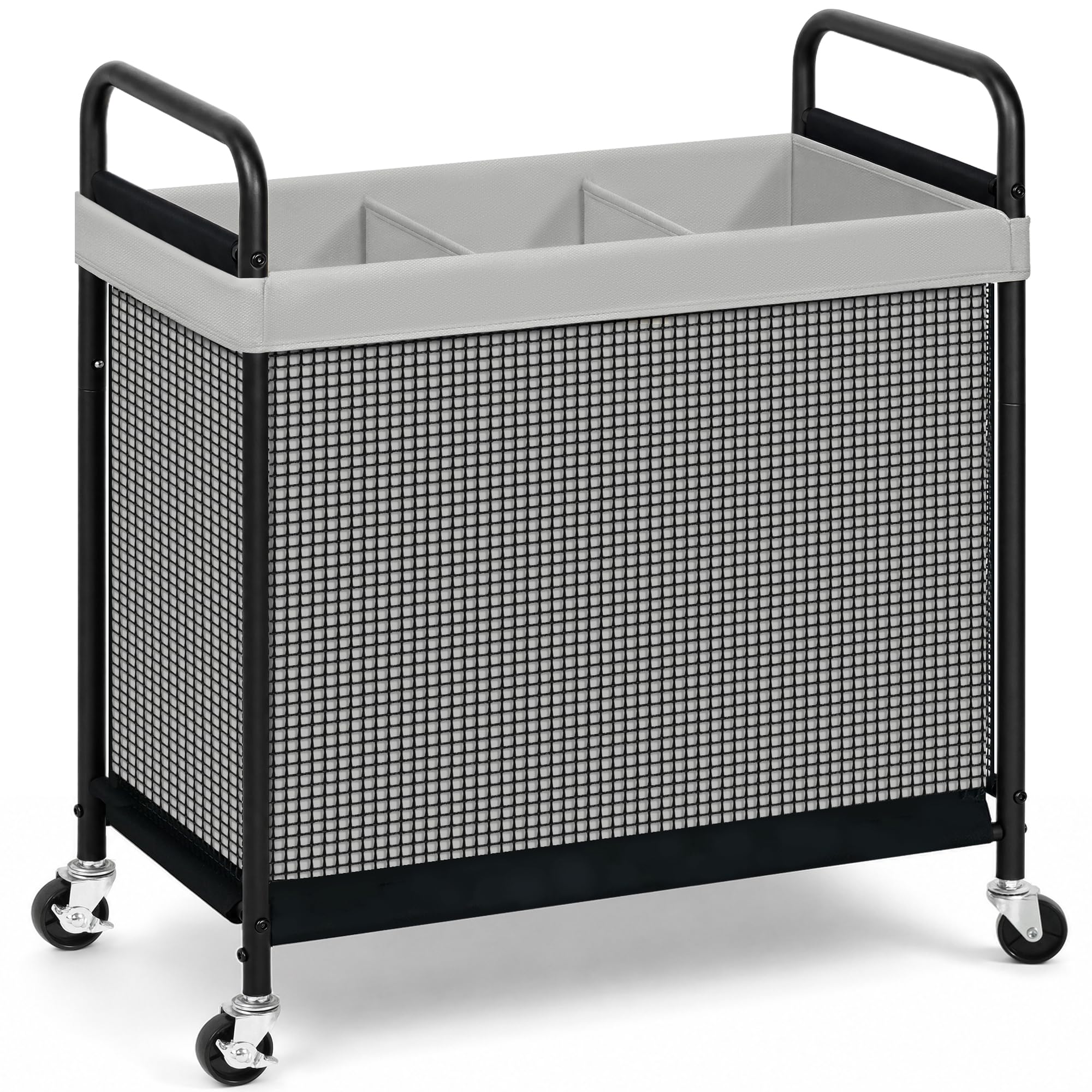 STORAGE MANIAC front view of rolling hamper showing organized sorting benefit