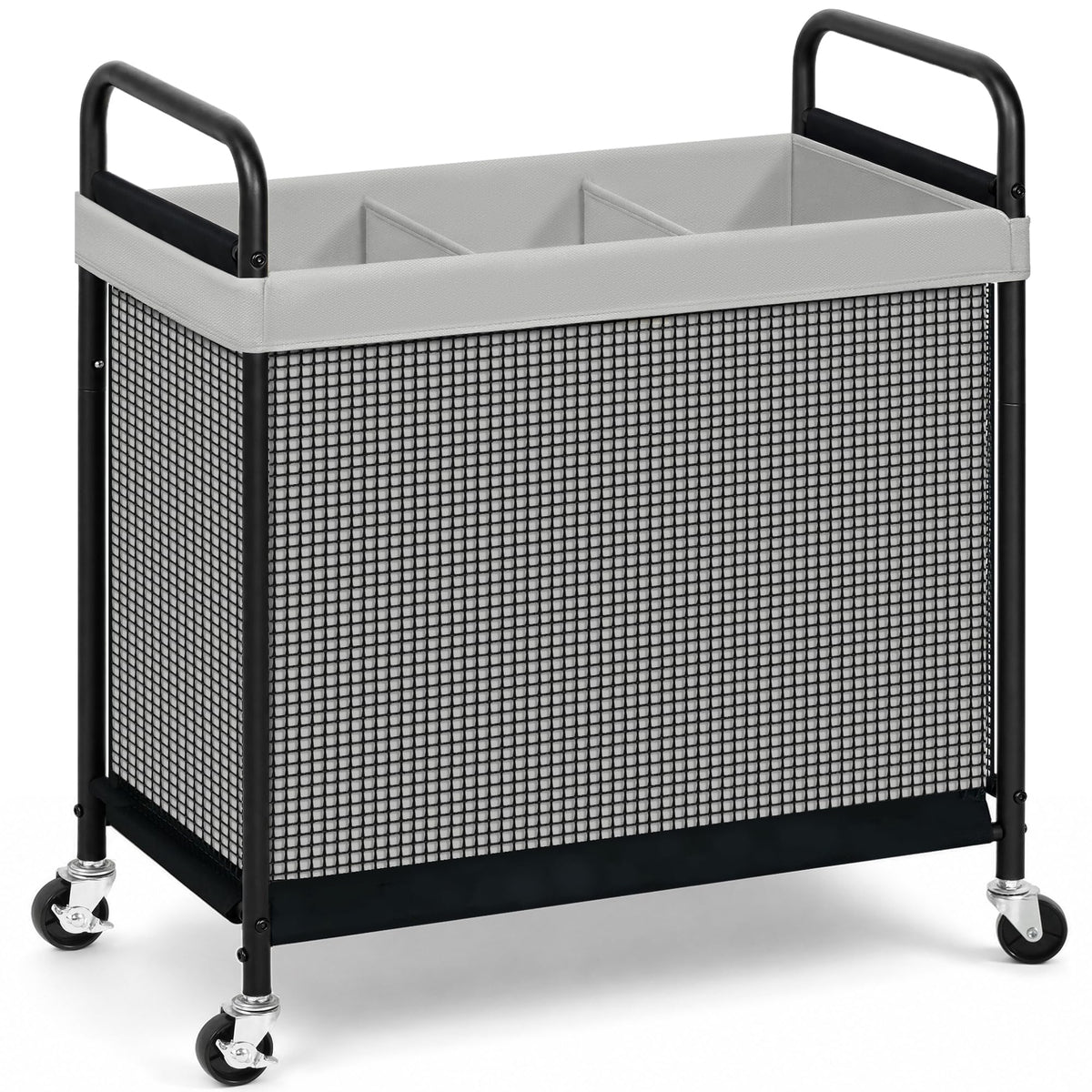 STORAGE MANIAC front view of rolling hamper showing organized sorting benefit