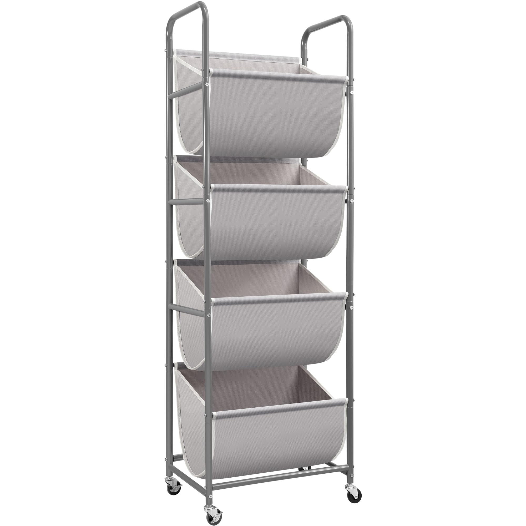 STORAGE MANIAC front view showing vertical four-tier sorter and organized laundry