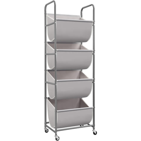 STORAGE MANIAC front view showing vertical four-tier sorter and organized laundry