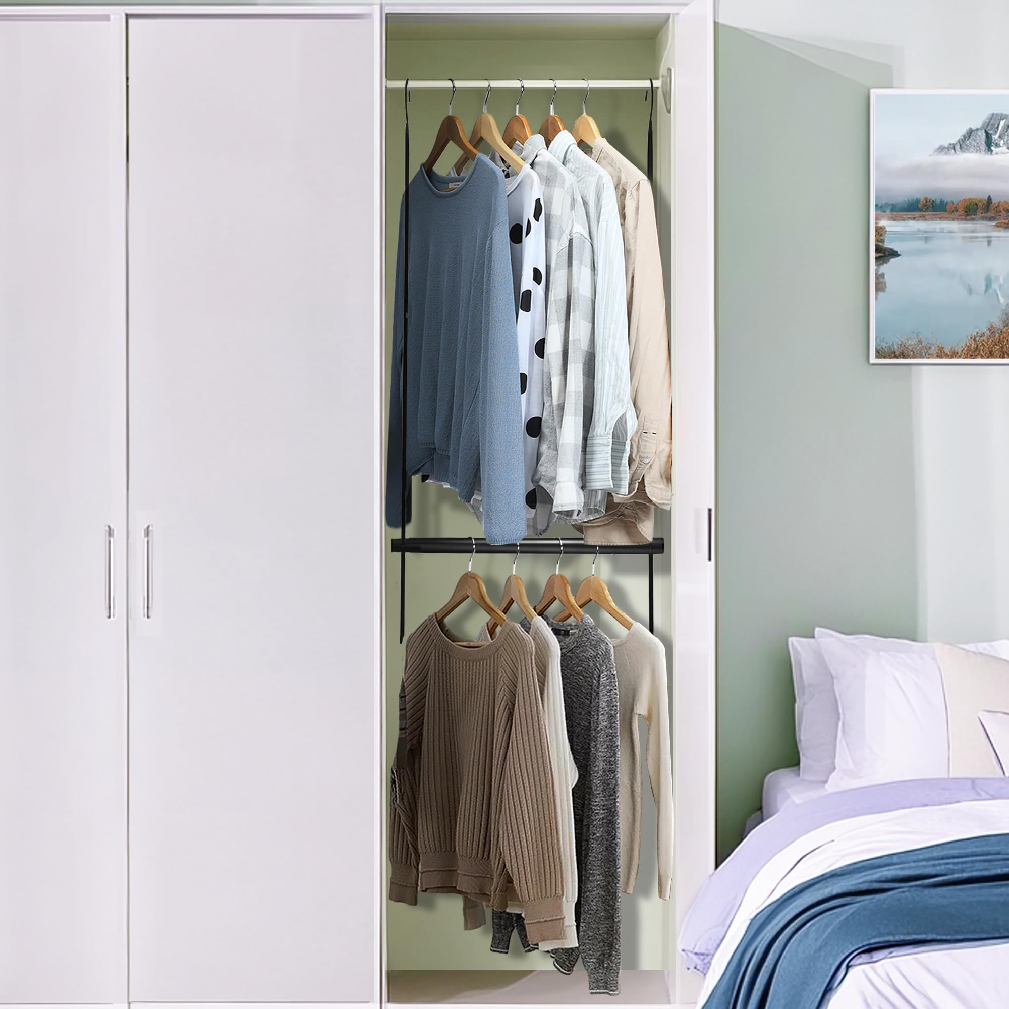 STORAGE MANIAC lower rod loaded with kids’ outfits promoting easier reach and independent dressing