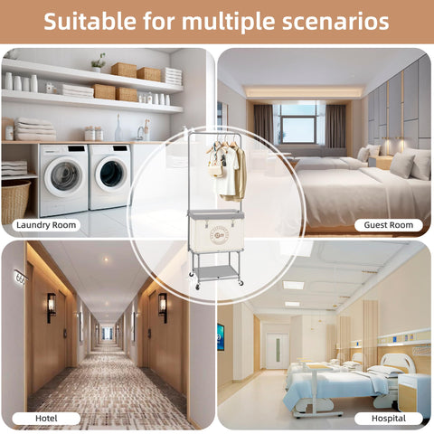 STORAGE MANIAC cart in bedroom holding clothes and linens for portable use