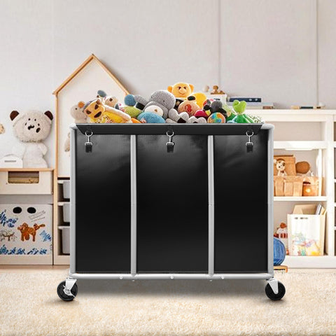 STORAGE MANIAC cart next to person for scale showing large capacity and ergonomic handling