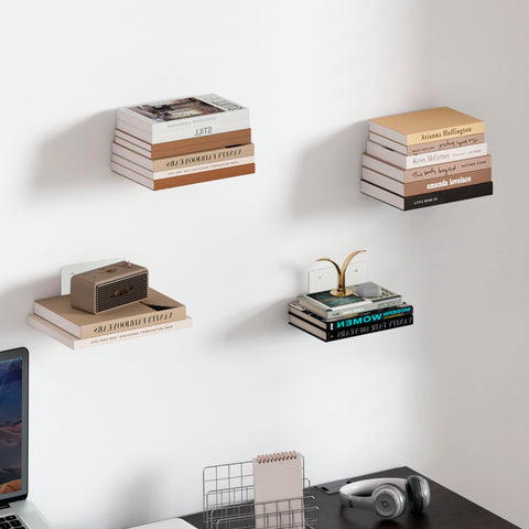 STORAGE MANIAC mounted shelves in living room showing stylish wall decor benefit