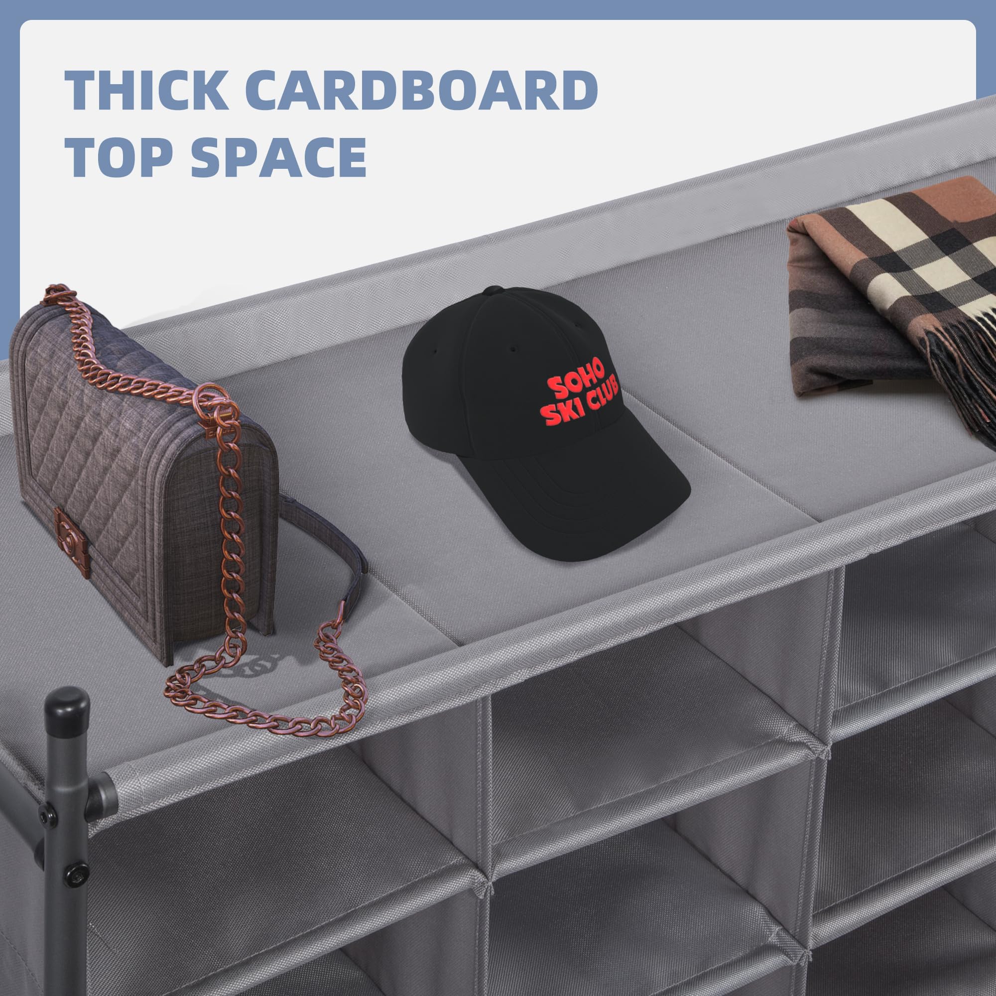 STORAGE MANIAC with pair of shoes for scale illustrating individual cubby size