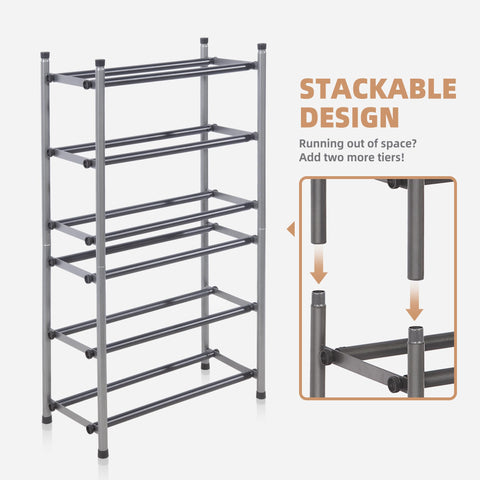 STORAGE MANIAC shelf detail showing metal slats and durable construction benefit