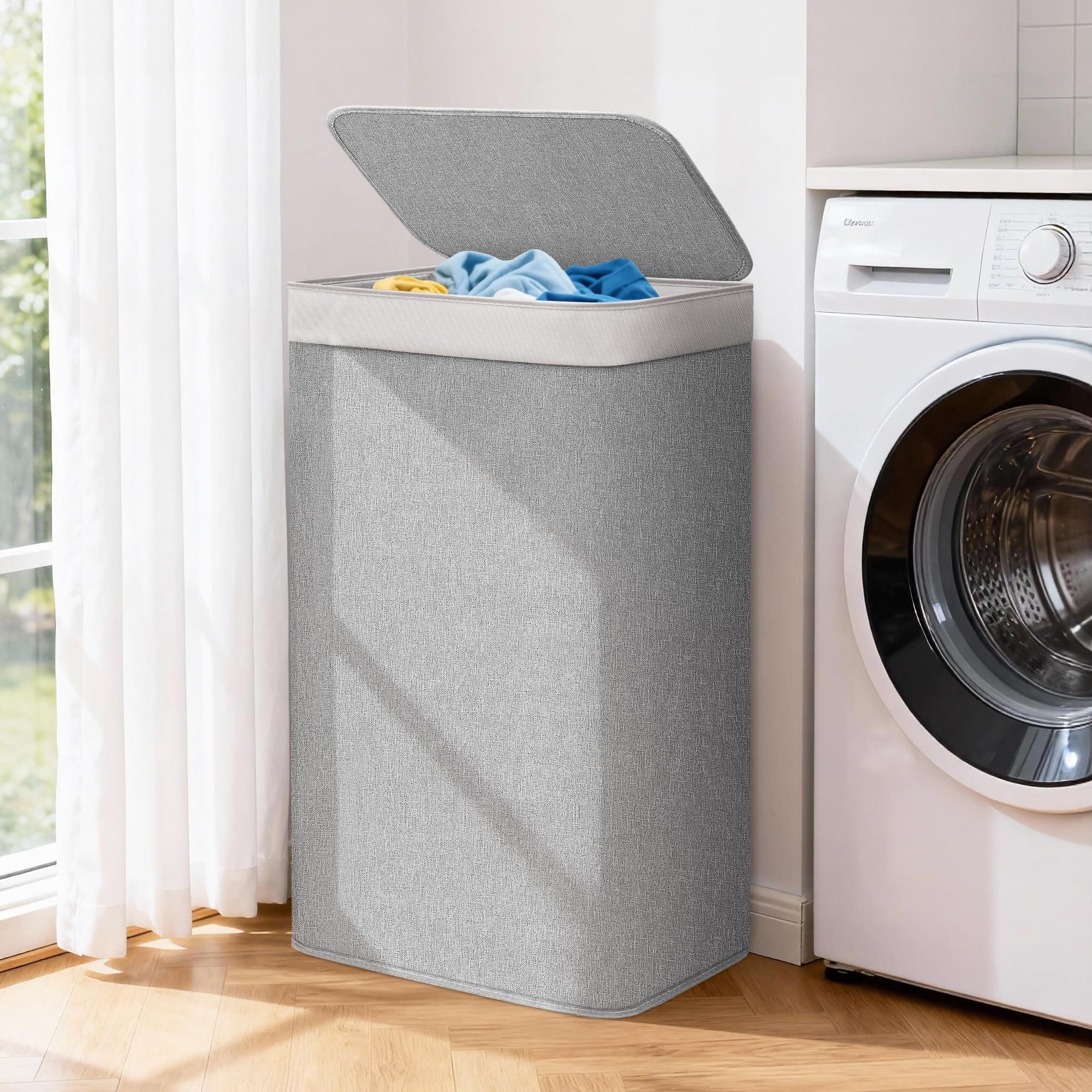 STORAGE MANIAC next to washer size comparison demonstrating compact footprint