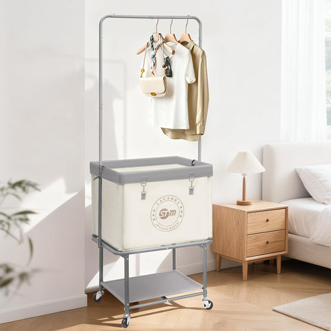 STORAGE MANIAC next to washer showing compact footprint and vertical height