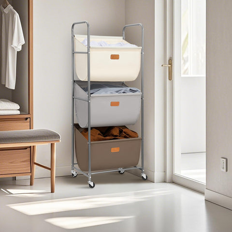 STORAGE MANIAC next to chair to show scale and how it saves floor space