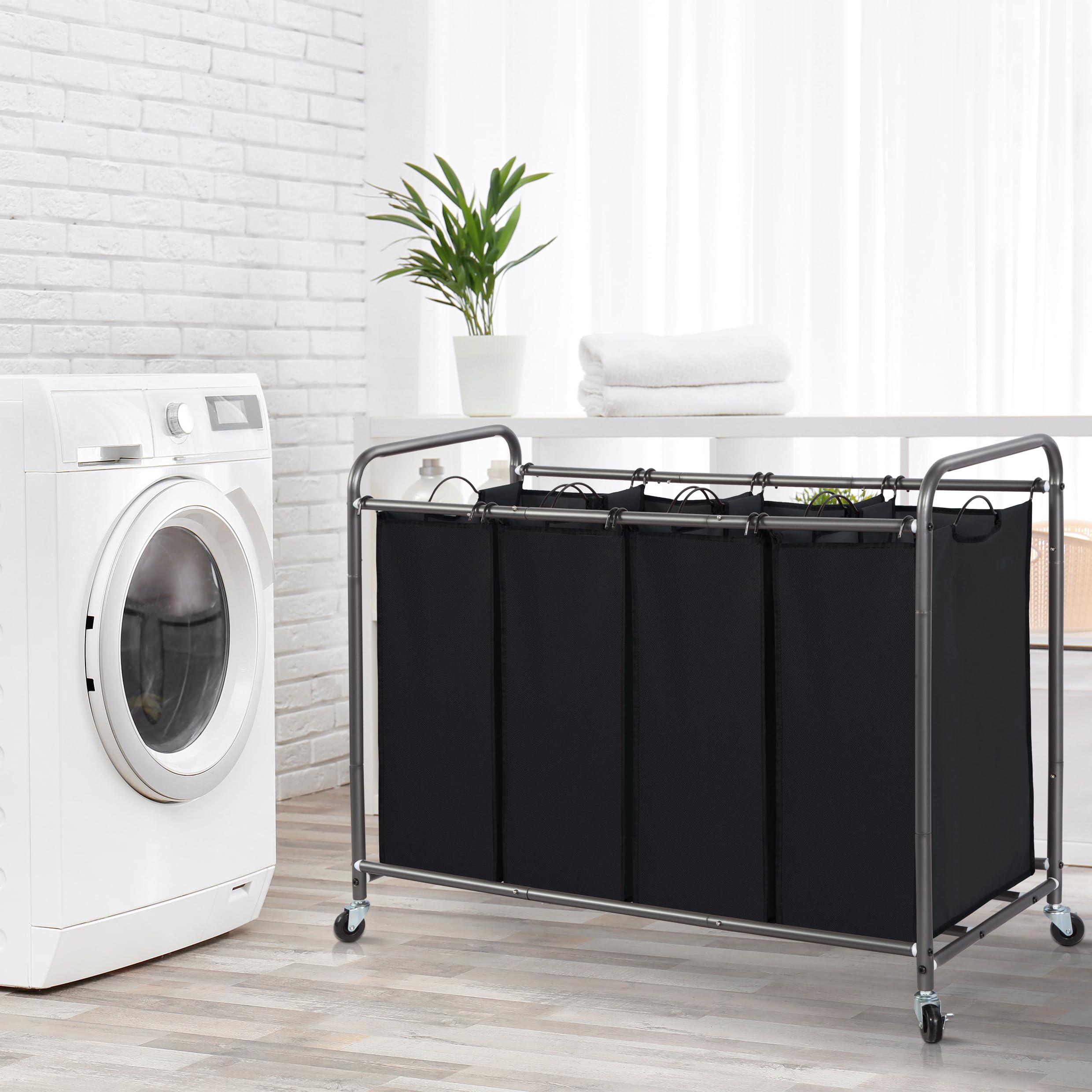 STORAGE MANIAC next to laundry basket showing size and capacity clarity