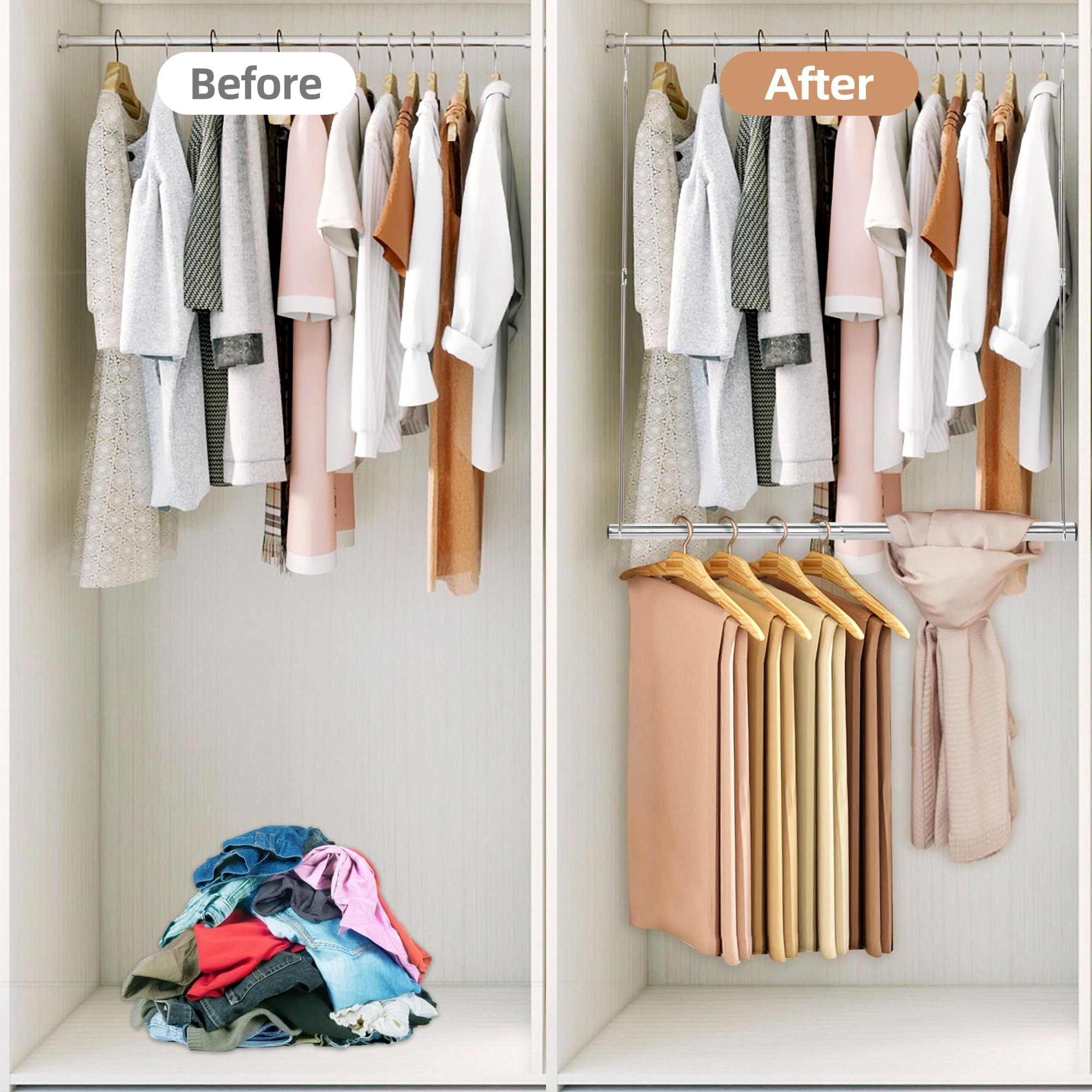 STORAGE MANIAC two-pack installed doubling closet hanging capacity