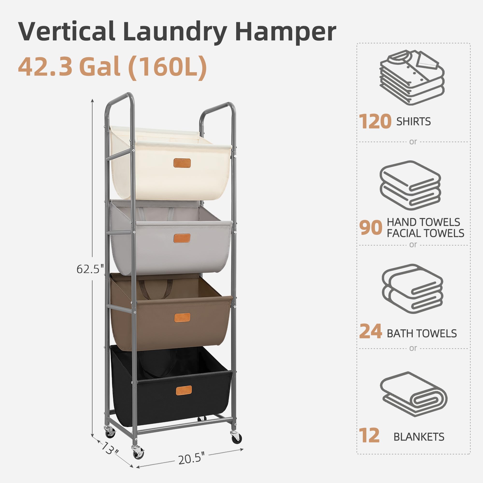 STORAGE MANIAC wheels with two lockable brakes for stable, mobile laundry transport