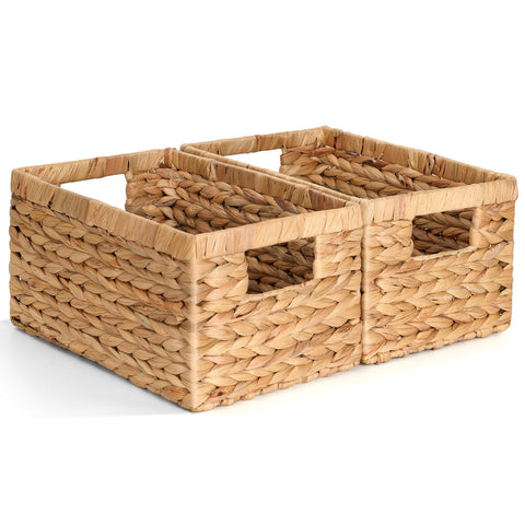 Storage Standard front view of the two wicker baskets showing natural finish and tidy storage benefit
