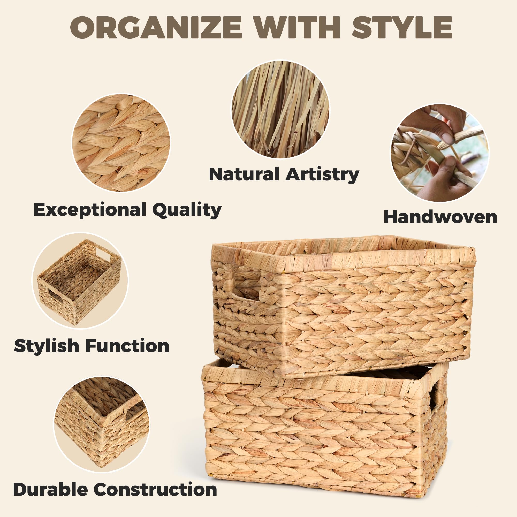 Storage Standard baskets on pantry shelf organizing cans and snacks for faster access