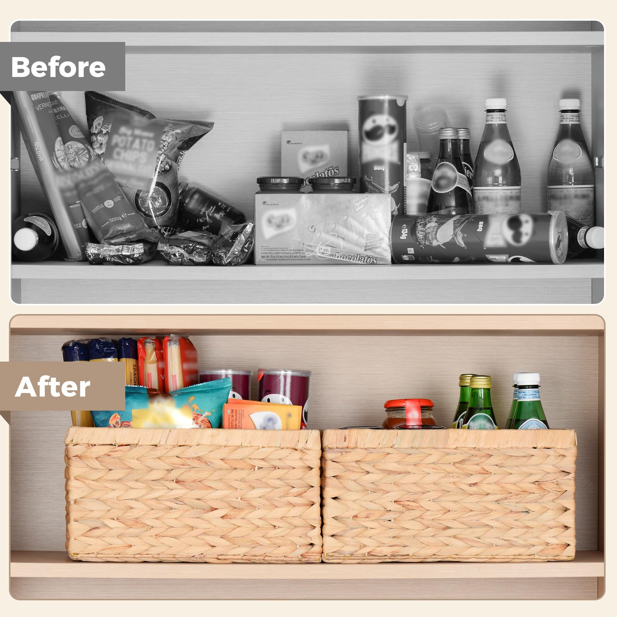 Storage Standard baskets beside standard shelf showing scale and space-saving advantage