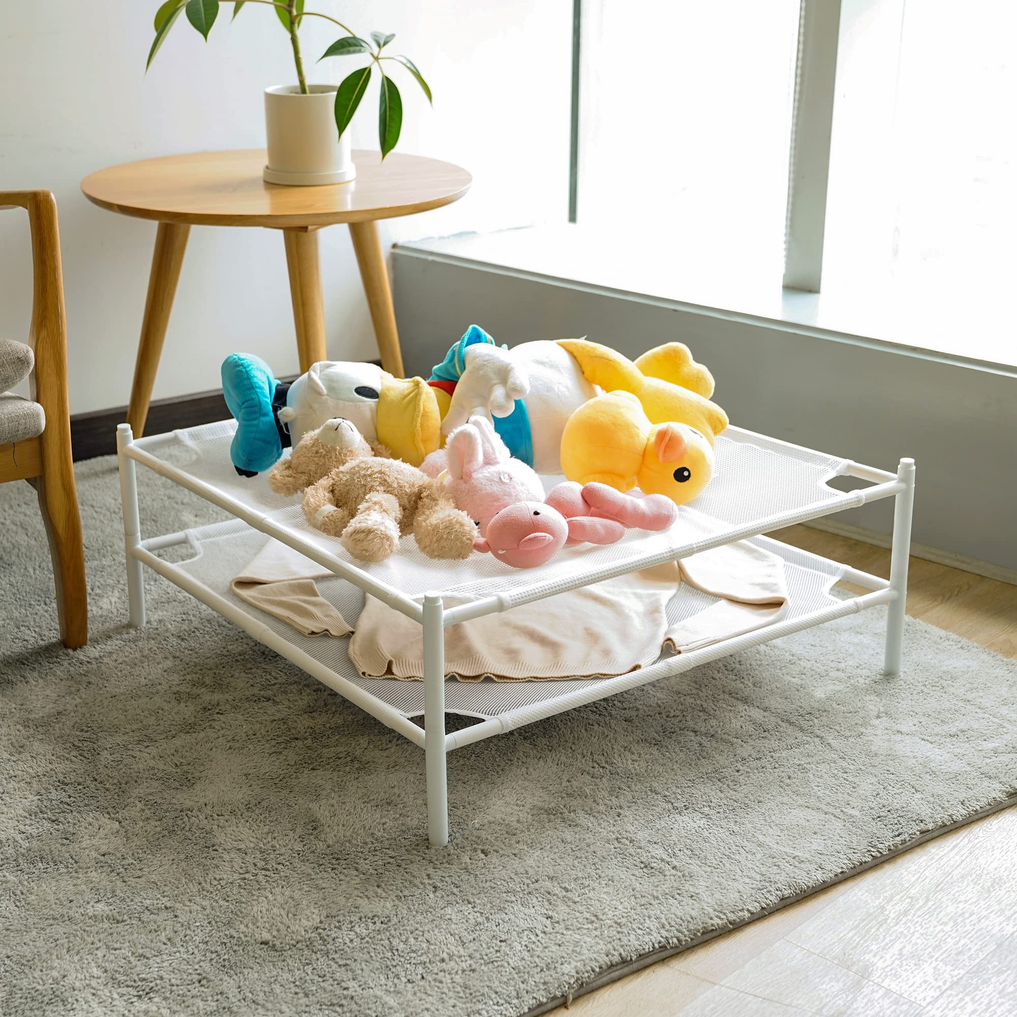 STORAGEIDEAS rack saving floor space in a small apartment laundry area