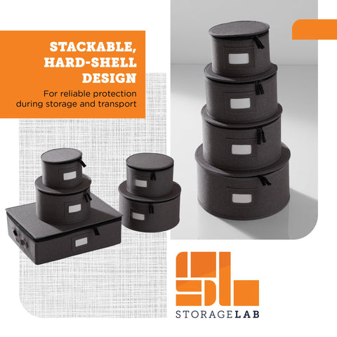 storageLAB stacked cases on a pantry shelf saving space and organizing