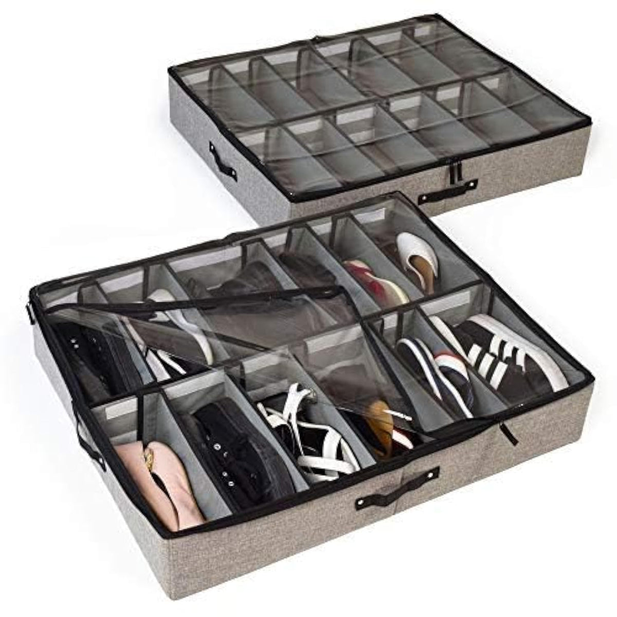 storageLAB front view showing slim grey under-bed container and zipper for quick access