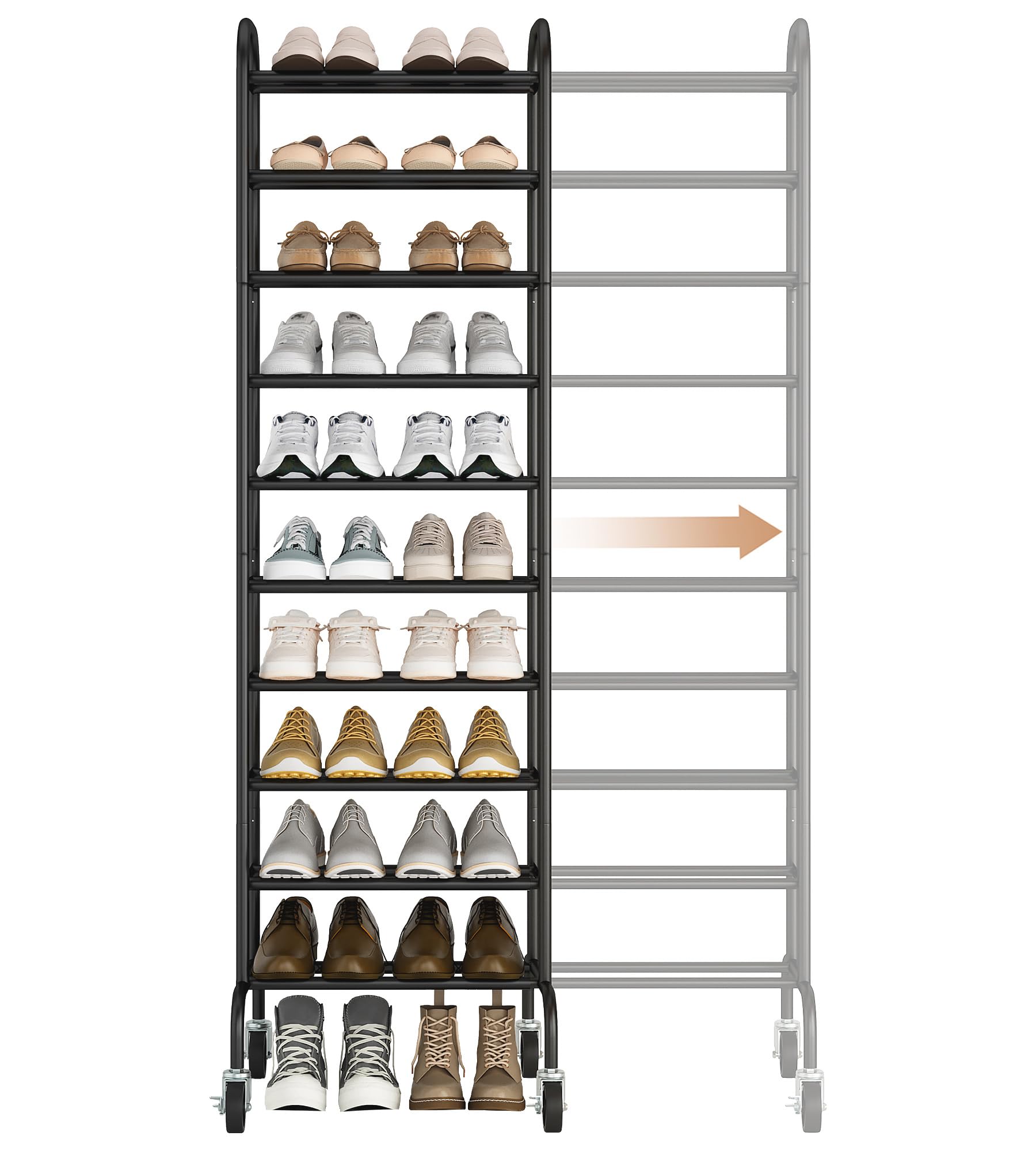 STORAGE MANIAC front view assembled shows tidy vertical shoe storage and easy access