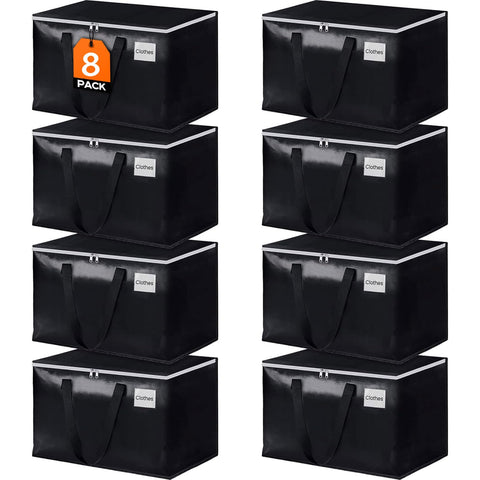 StorageRight front view showing eight large waterproof moving bags and benefits