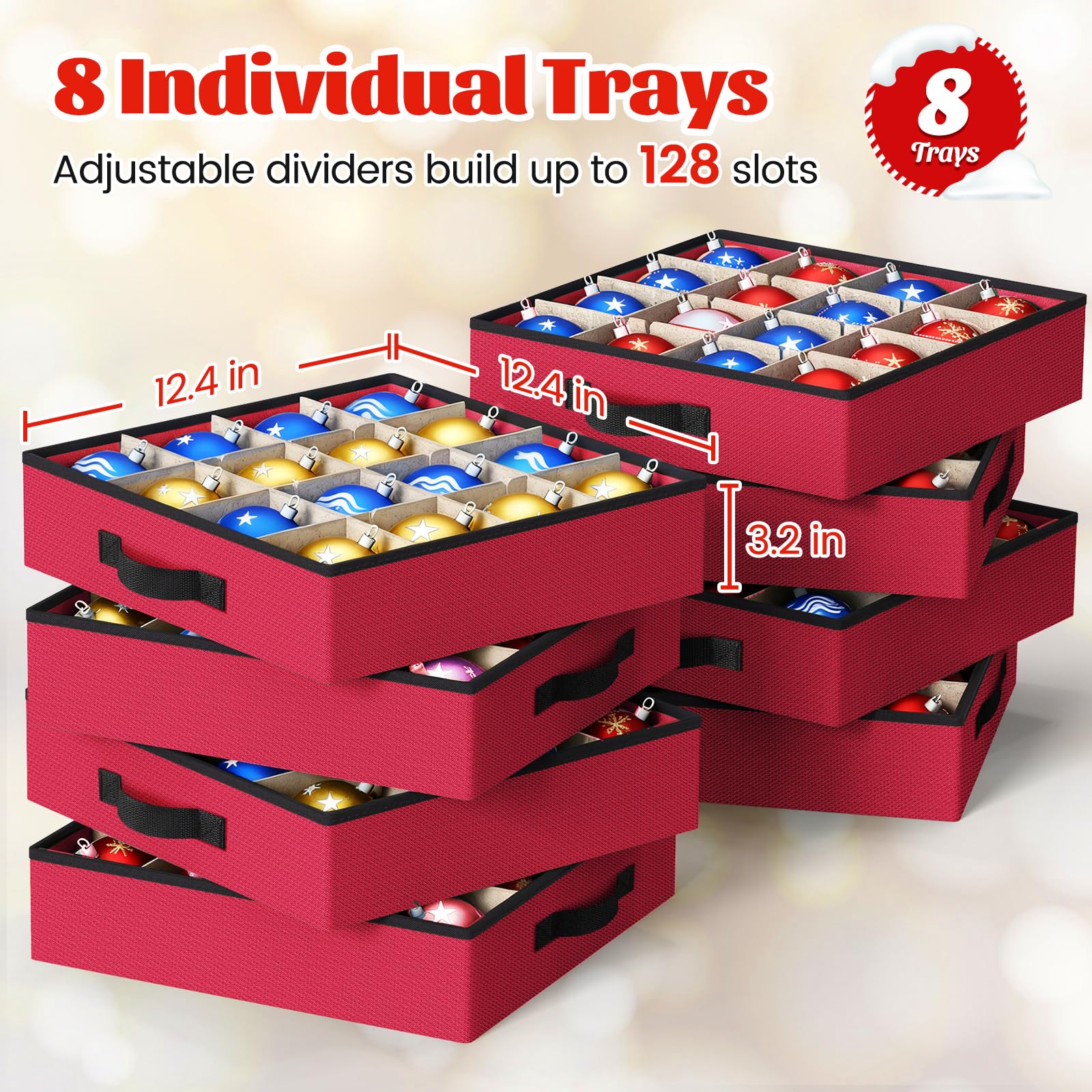 StorageRight open trays filled with ornaments highlighting quick selection advantage