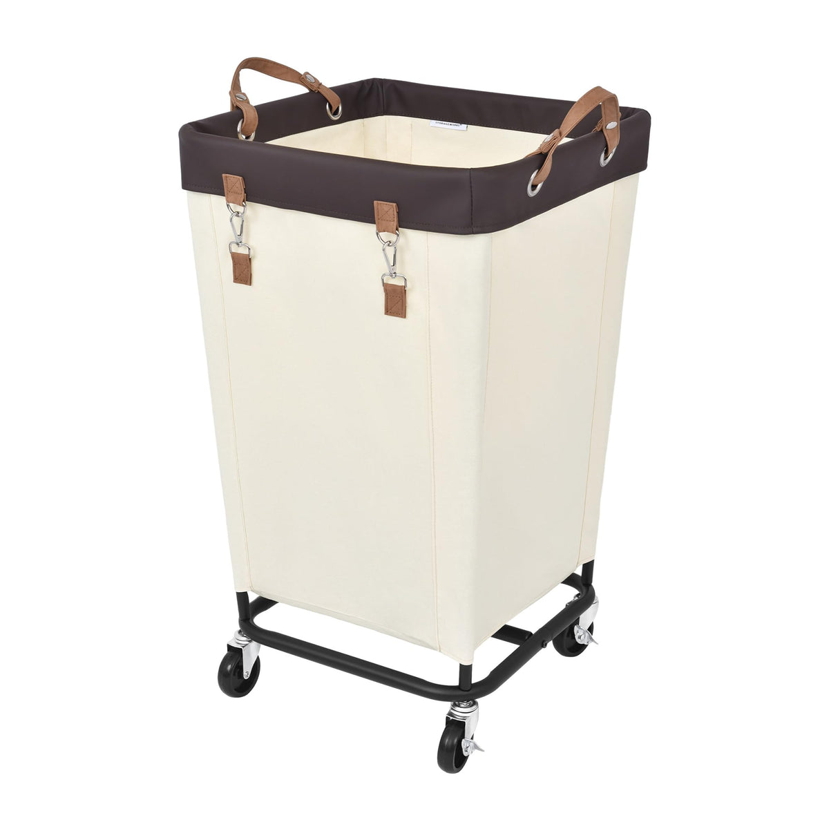 StorageWorks front view of 160L rolling laundry basket showing large capacity benefit