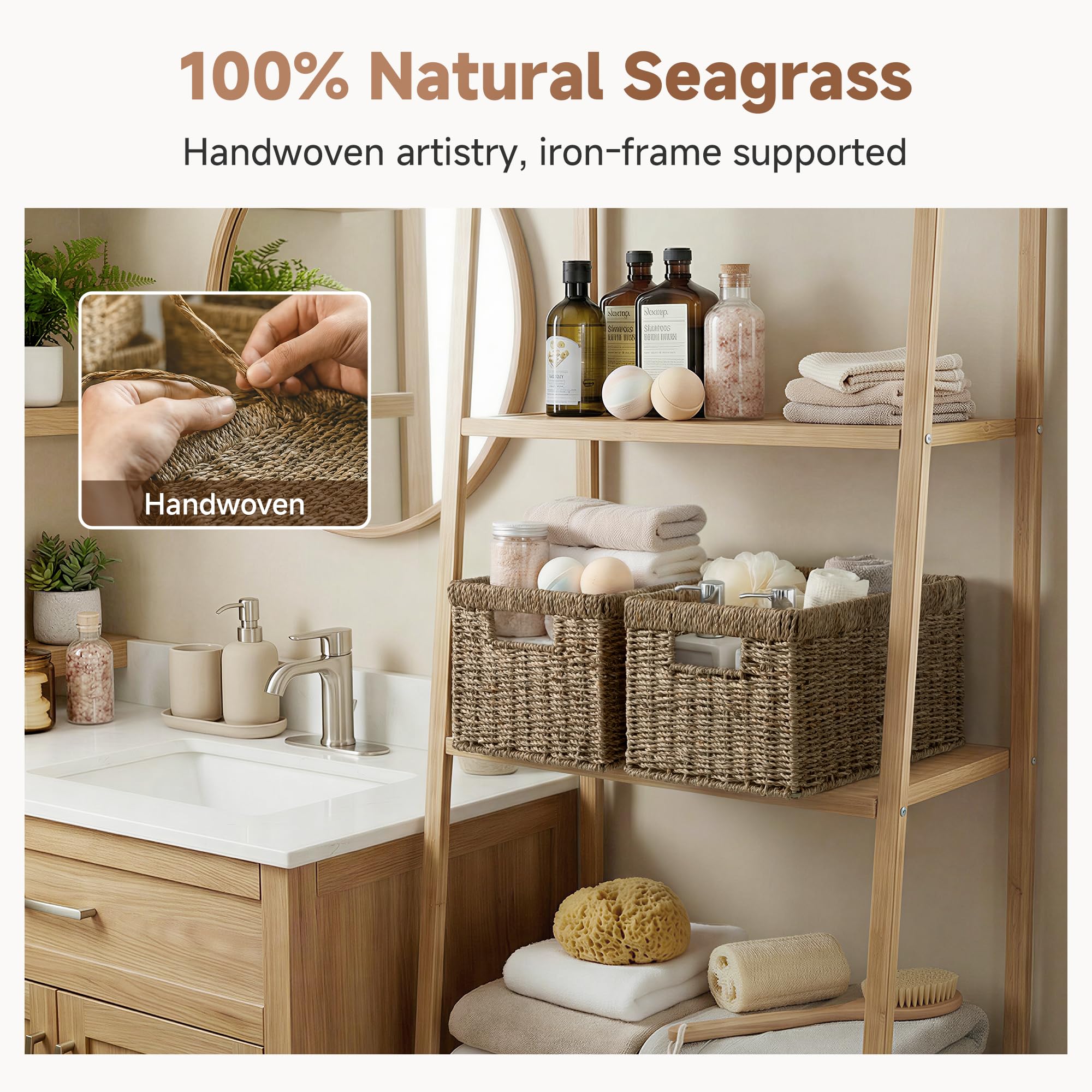StorageWorks holding rolled towels in bathroom for neat, accessible linens