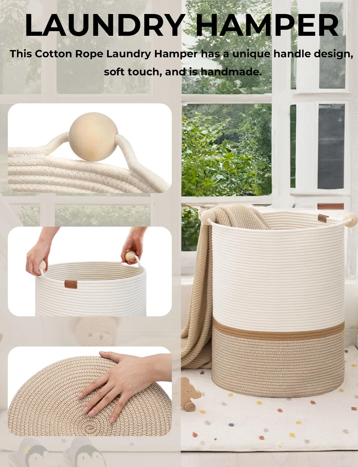 StorageWorks braided cotton rope texture detail, durable soft-feel surface benefit