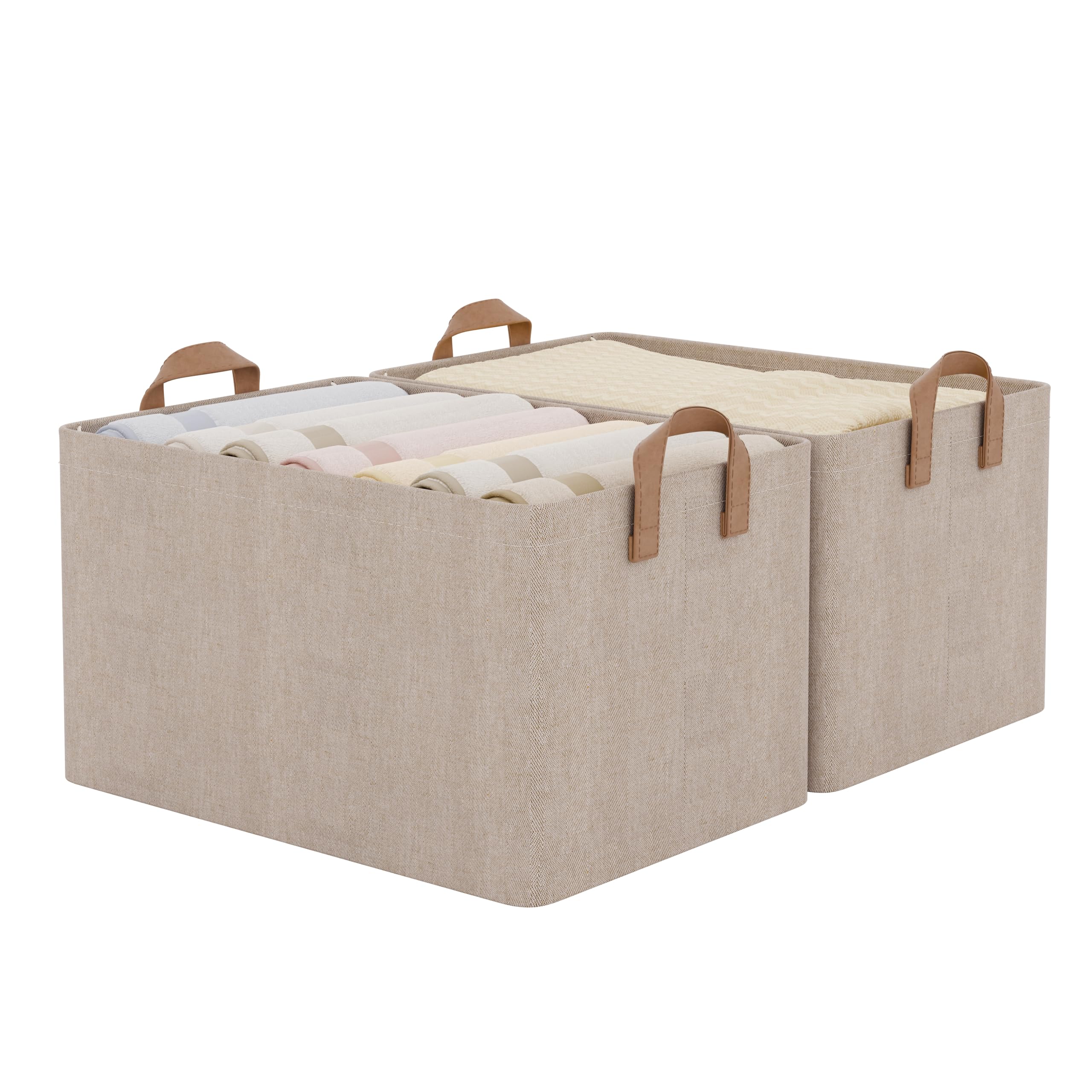 StorageWorks front view of brown and beige 2-pack showing neat organized storage benefit