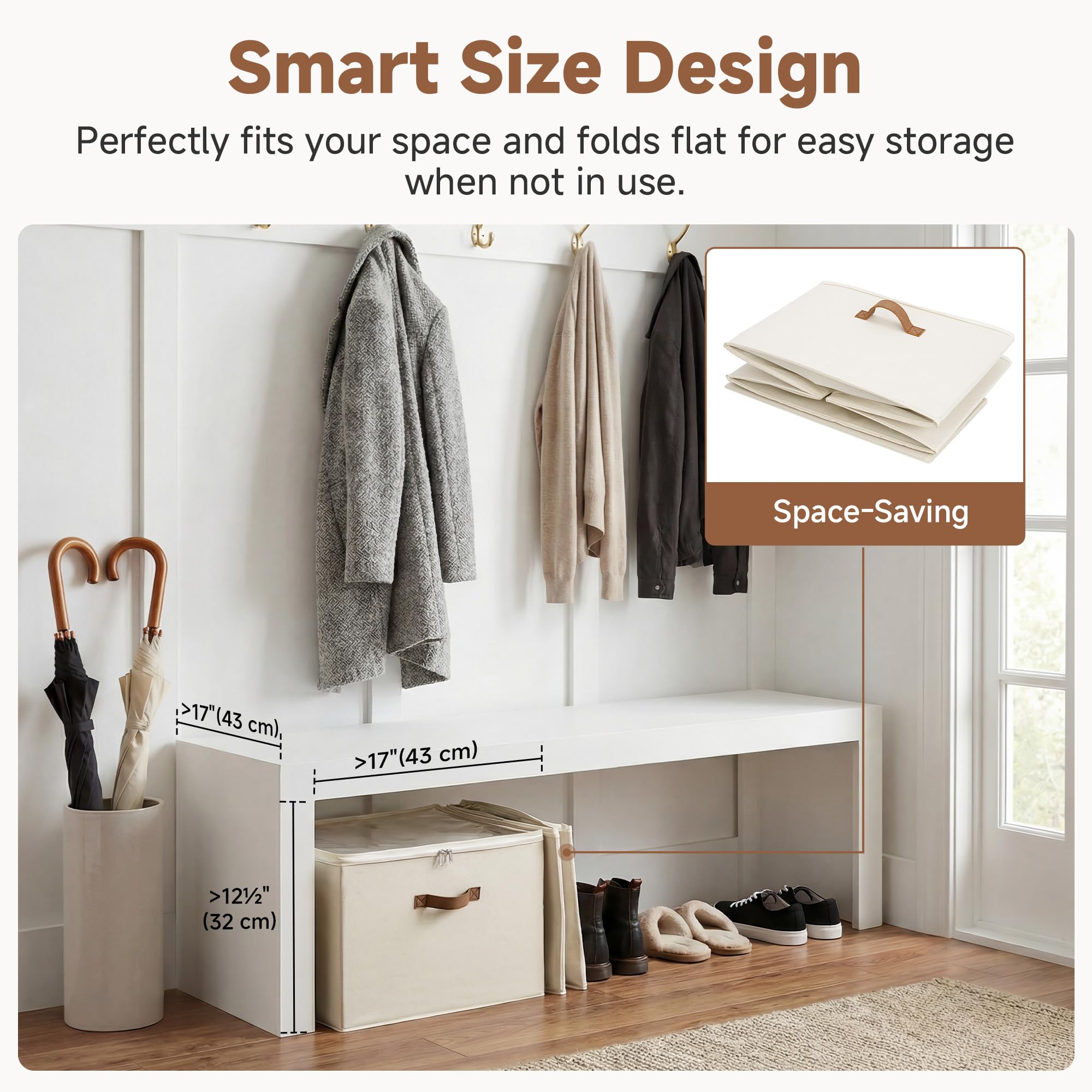 StorageWorks folded flat for compact storage saving closet and under-bed space