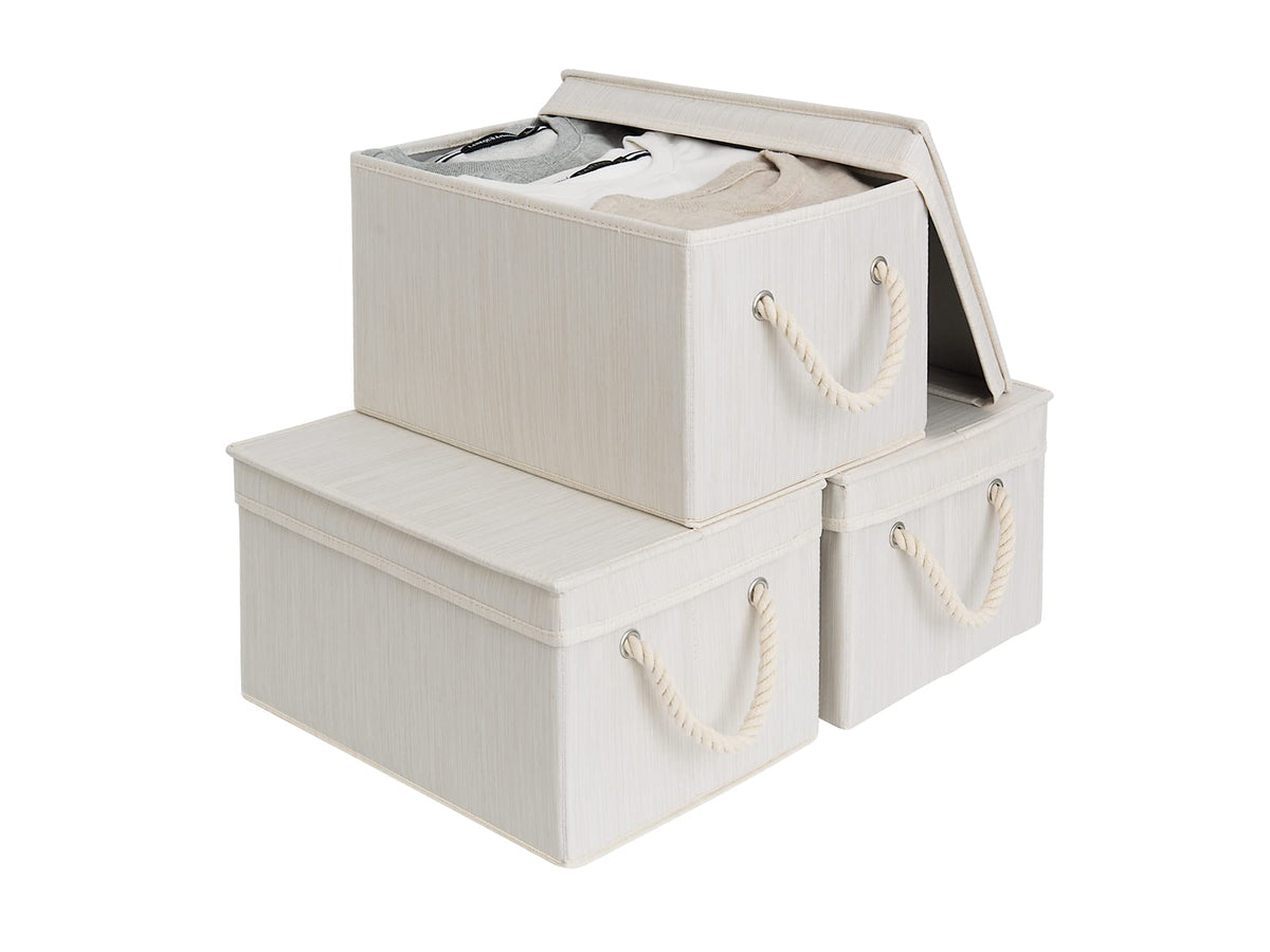 StorageWorks front view showing slub white fabric box for neat storage