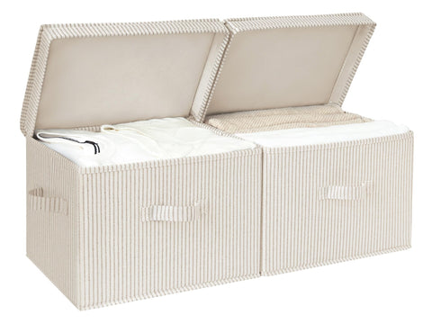 StorageWorks front view showing neat fabric box and lid, protects items