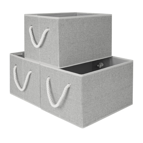 StorageWorks front view of three gray bins showing clean organization benefit