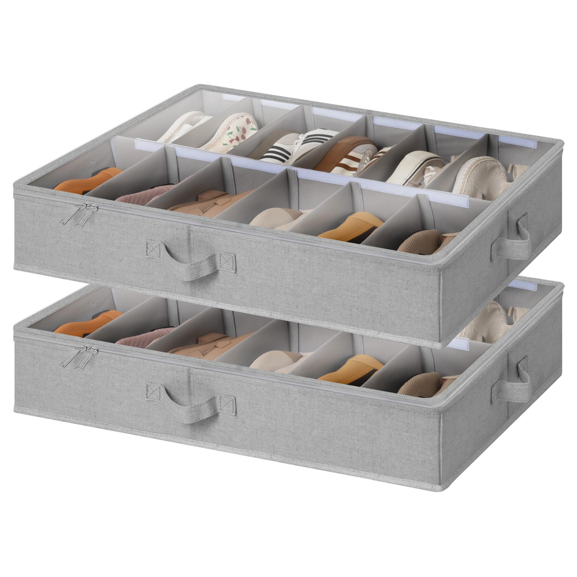 StorageWorks front view showing grey organizer and neat shoe arrangement for tidy storage