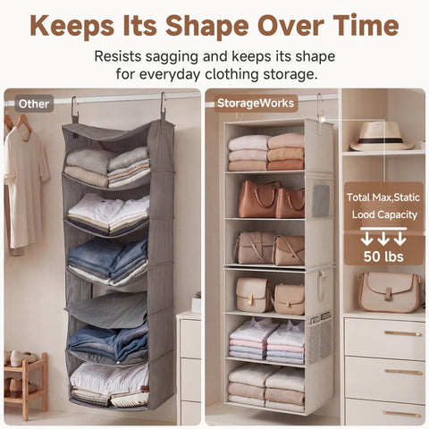 StorageWorks metal hooks attached to rod, benefit: tool-free quick installation