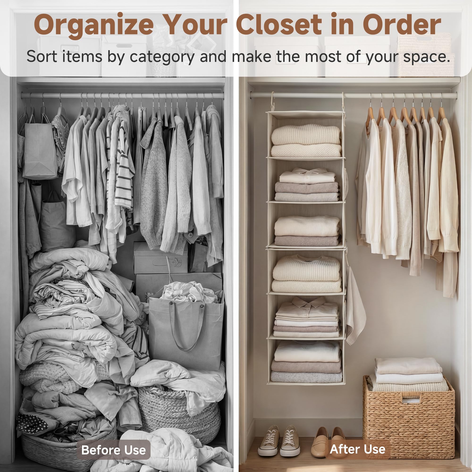 StorageWorks in a bedroom closet showing space saving vertical storage benefit