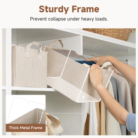 StorageWorks bins styled in closet setting to maximize shelf organization
