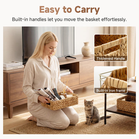 StorageWorks baskets on pantry shelf organizing snacks and small containers for quick access