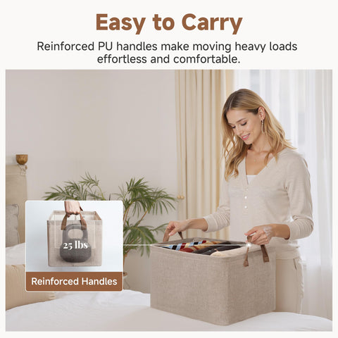 StorageWorks bins on a shelf in a living room demonstrating tidy organization benefit